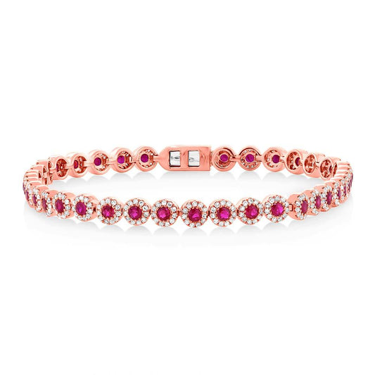 Diamond & 2.03ct Ruby 14k Rose Gold Lady's Bracelet - 1.22ct