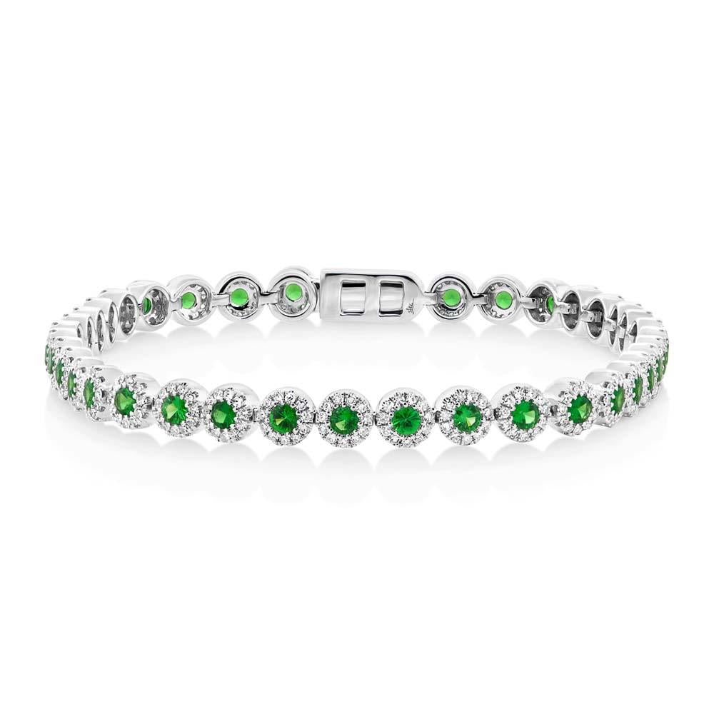 Diamond & 1.97ct Green Garnet 14k White Gold Lady's Bracelet - 1.22ct