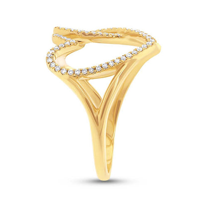 14k Yellow Gold Diamond Hearts Ring - 0.21ct