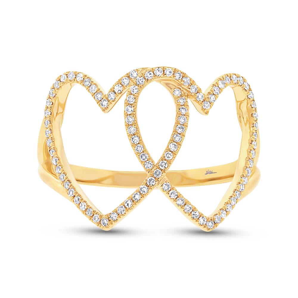 14k Yellow Gold Diamond Hearts Ring - 0.21ct