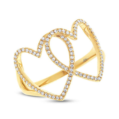 14k Yellow Gold Diamond Hearts Ring - 0.21ct