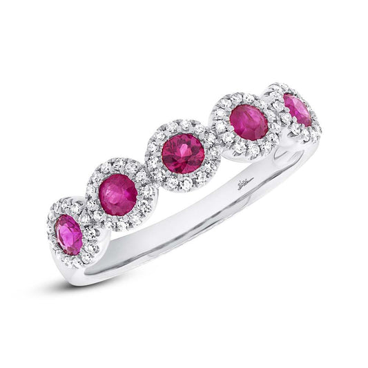 Diamond & 0.66ct Ruby 14k White Gold Band