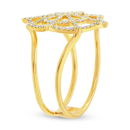 14k Yellow Gold Diamond Spider Web Ring - 0.32ct