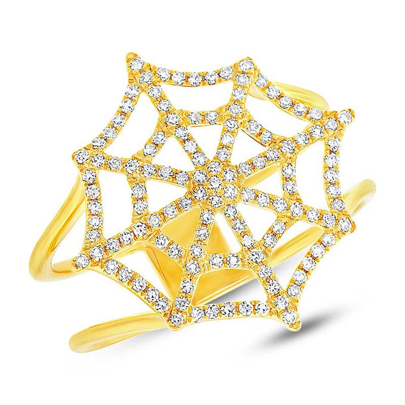 14k Yellow Gold Diamond Spider Web Ring - 0.32ct