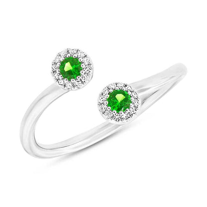 Diamond & 0.18ct Green Garnet 14k White Gold Lady's Ring - 0.07ct