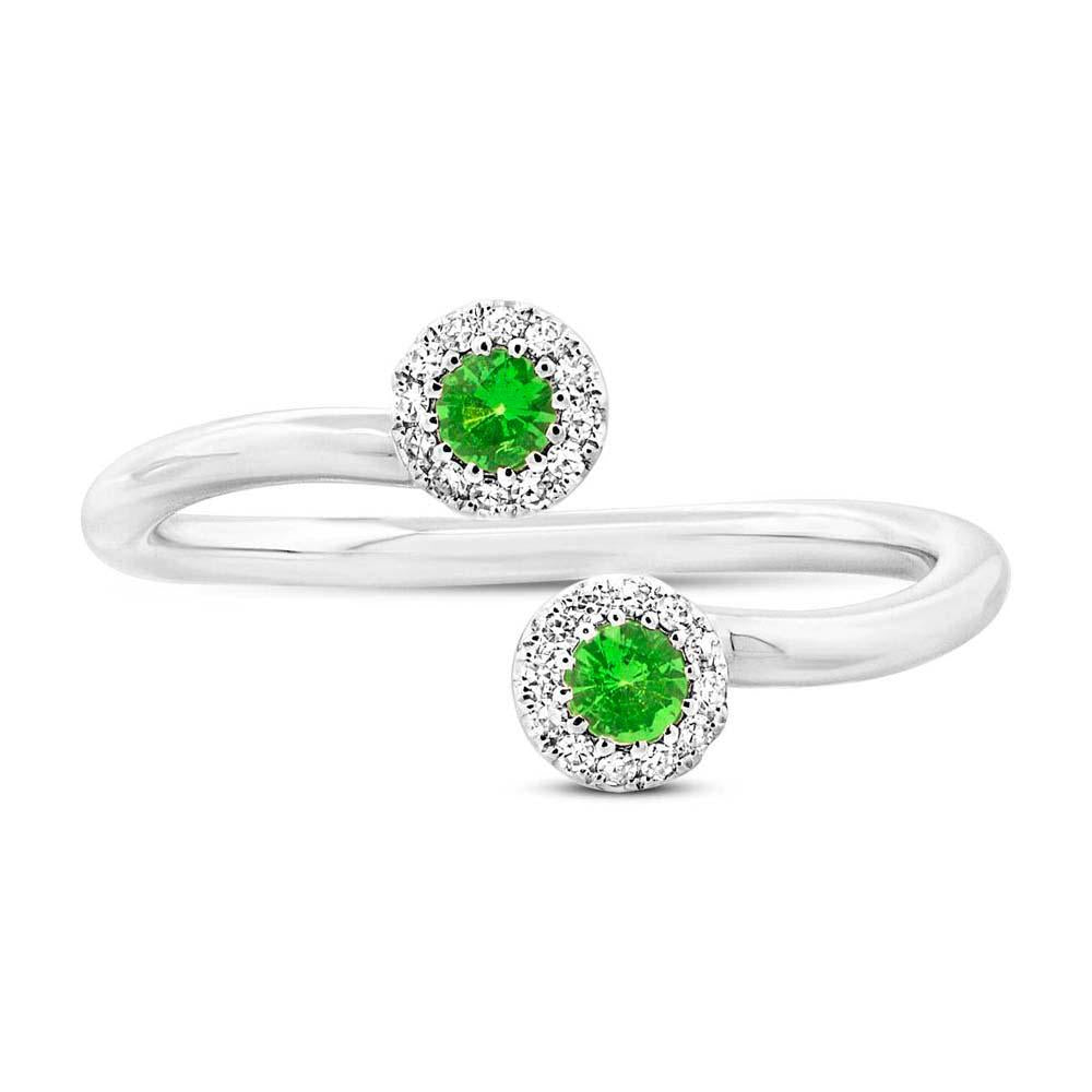 Diamond & 0.18ct Green Garnet 14k White Gold Lady's Ring - 0.07ct