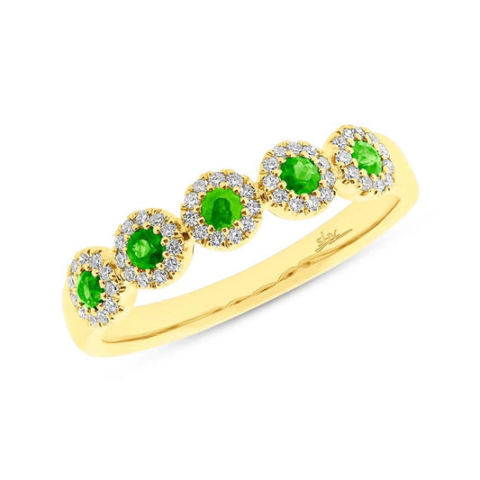 Diamond & 0.30ct Green Garnet 14k Yellow Gold Lady's Band