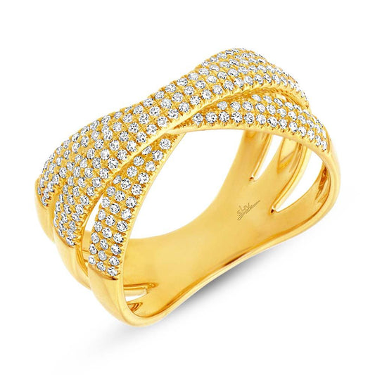 14k Yellow Gold Diamond Pave Bridge Ring - 0.60ct