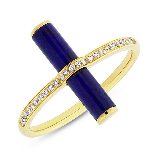 Diamond & 1.04ct Lapis 14k Yellow Gold Lady's Ring - 0.08ct
