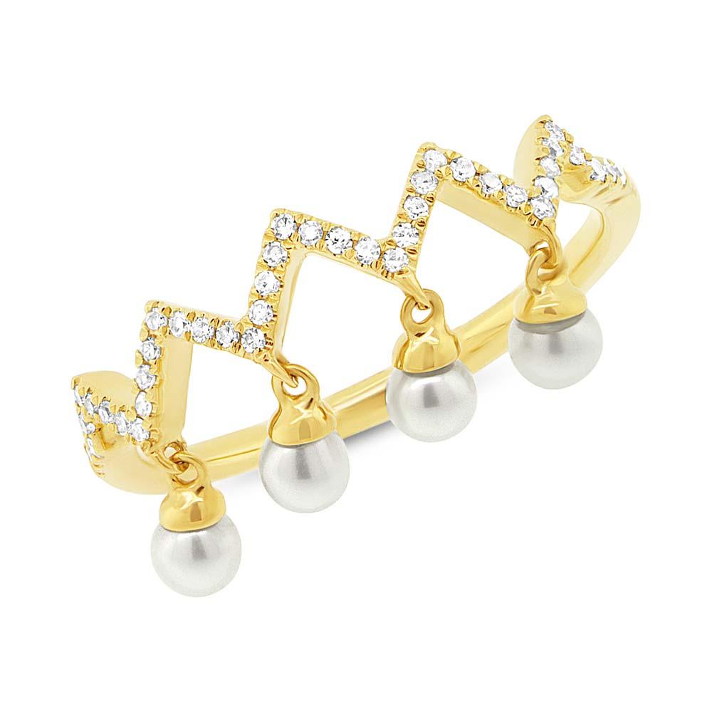 Diamond & 0.17ct Fresh Water Pearl 14k Yellow Gold Ring - 0.13ct