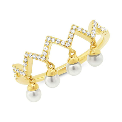 Diamond & 0.17ct Fresh Water Pearl 14k Yellow Gold Ring - 0.13ct
