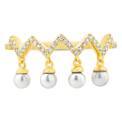 Diamond & 0.17ct Fresh Water Pearl 14k Yellow Gold Ring - 0.13ct