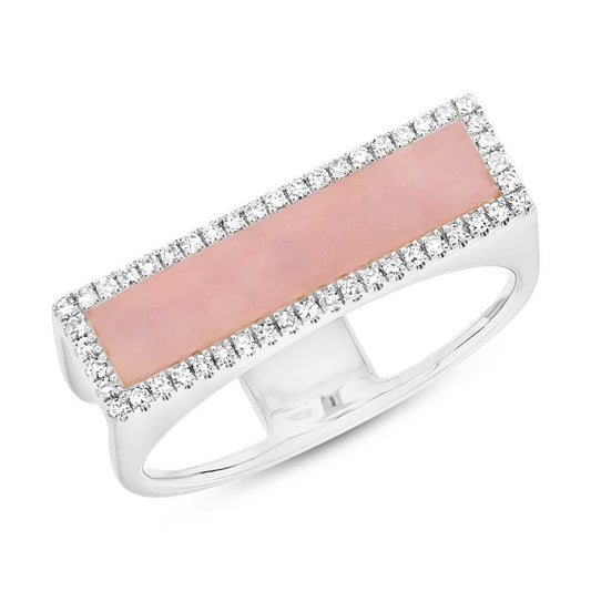 Diamond & 0.80ct Pink Opal 14k White Gold Lady's Ring - 0.15ct