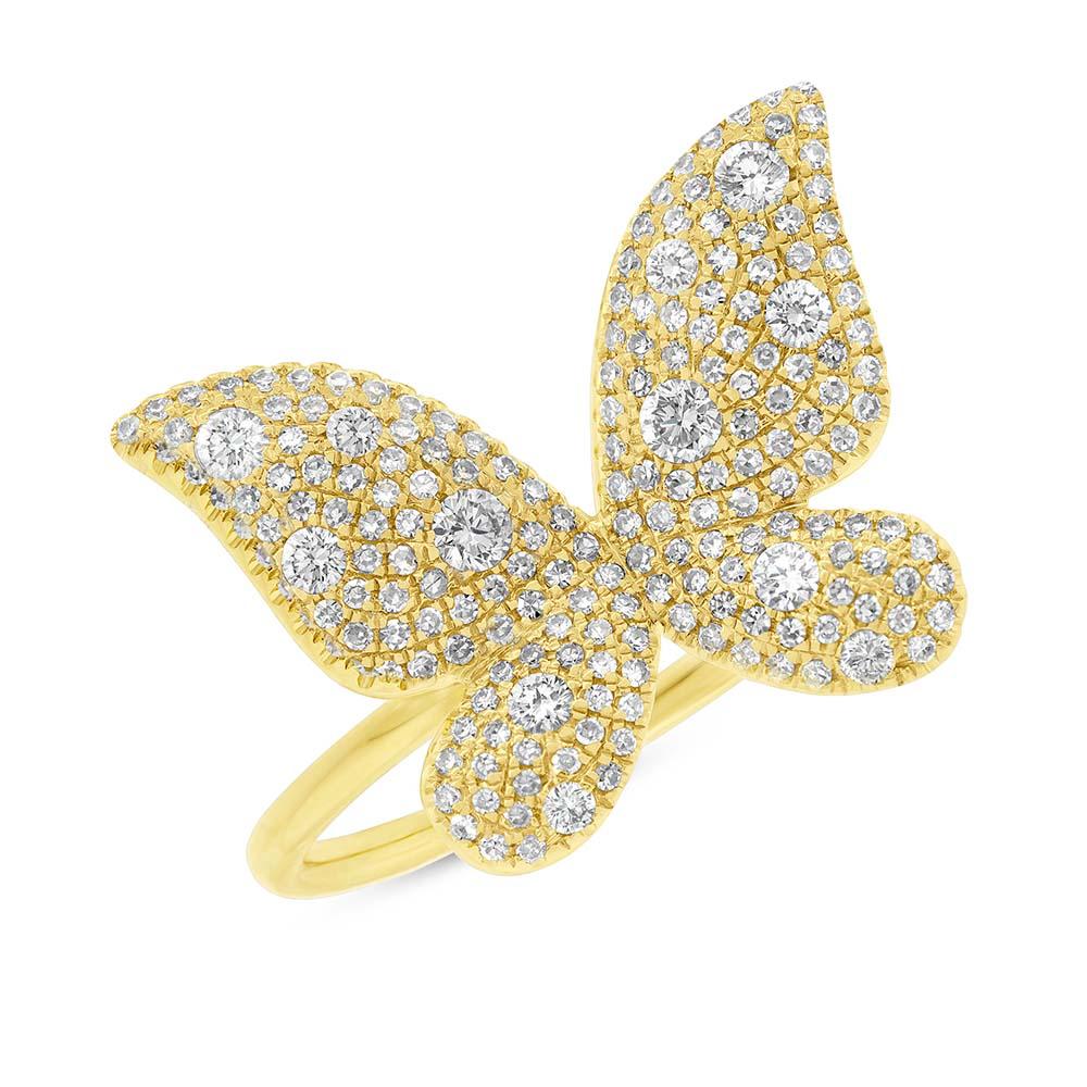 14k Yellow Gold Diamond Butterfly Lady's Ring - 0.72ct
