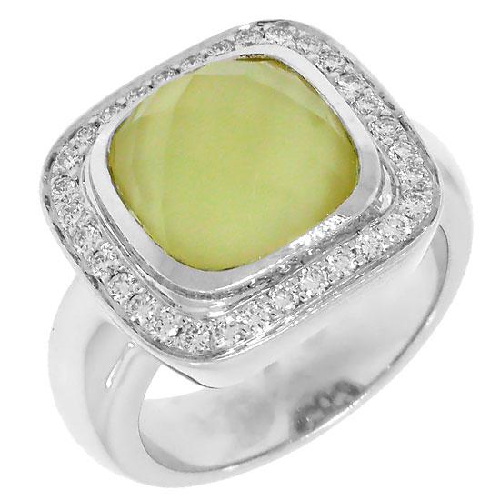 Diamond & Yellow Quartz 18k White Gold Ring - 0.35ct