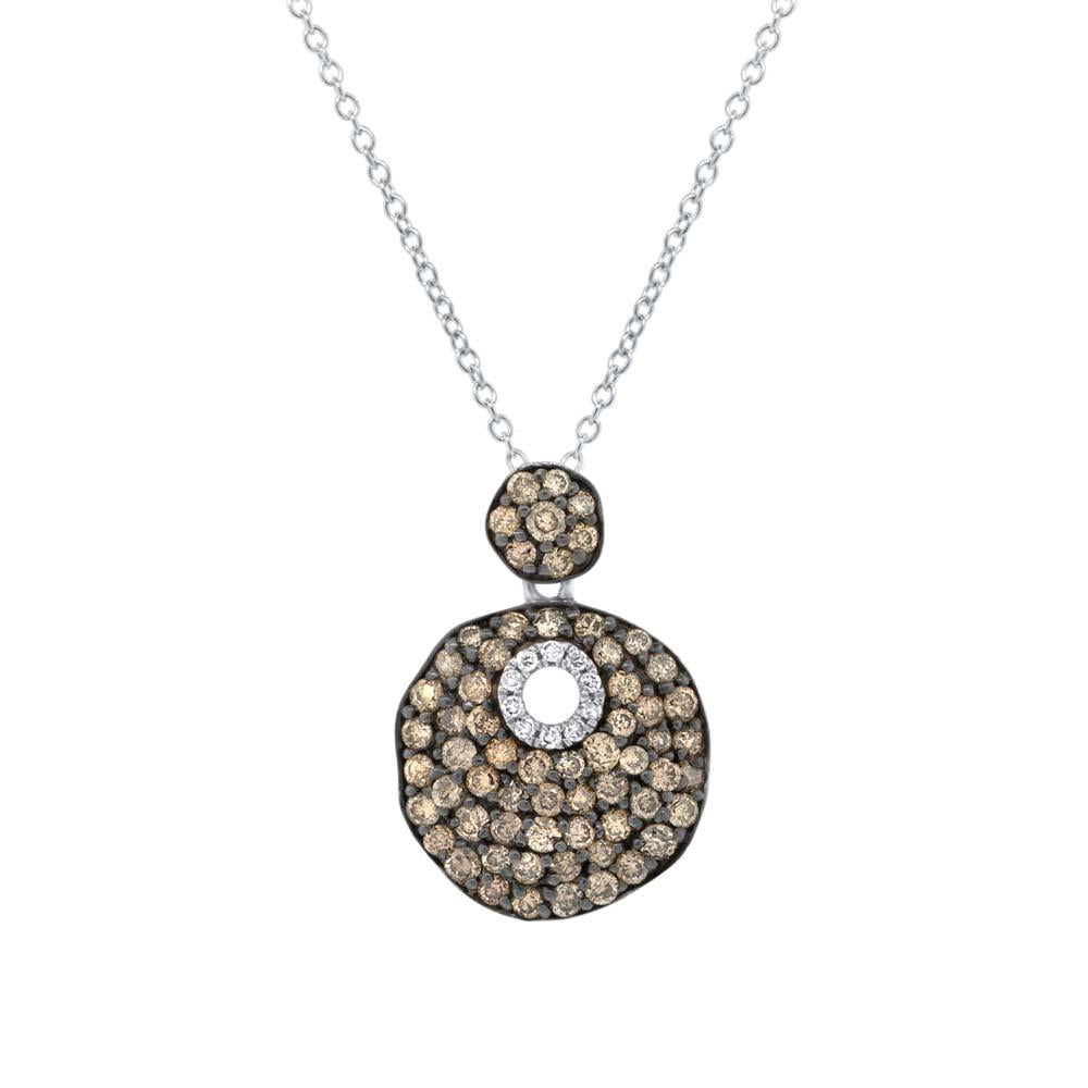 14k White Gold White & Champagne Diamond Pendant - 0.92ct