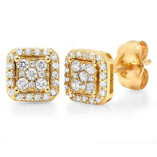 14k Yellow Gold Diamond Square Stud Earring - 0.22ct