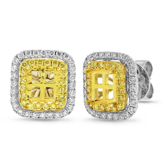 18k Two-tone Gold Natural Yellow Diamond Semi-mount Earring - 0.90ct