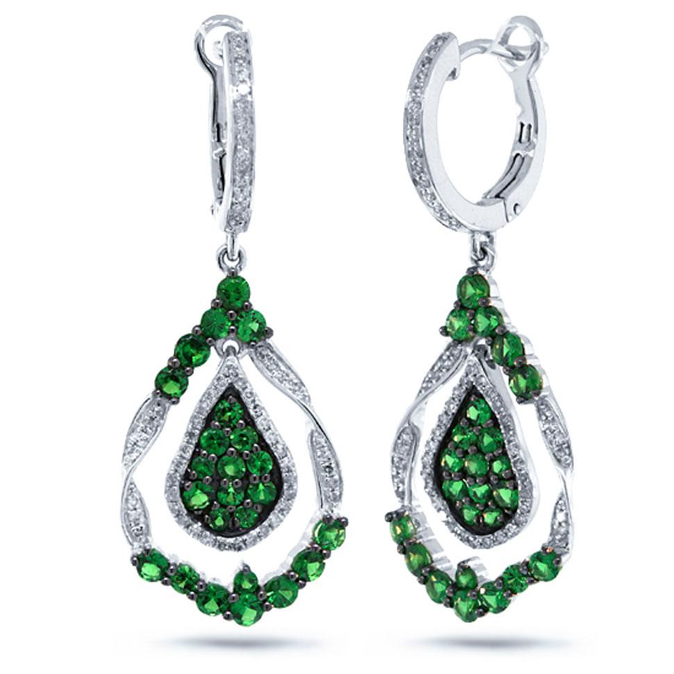 Diamond & 1.63ct Green Garnet 14k White Gold Earring - 0.37ct