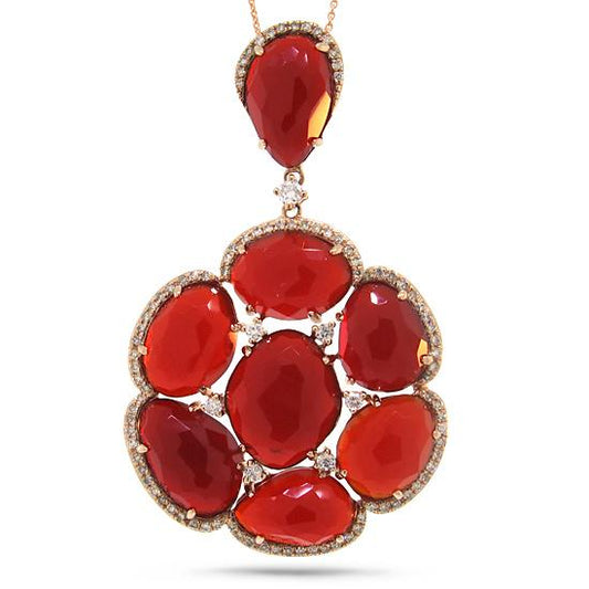 Diamond & 19.68ct Red Agate 14k Rose Gold Pendant - 0.48ct