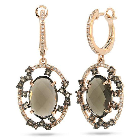 Diamond & 6.38ct Smokey Topaz 14k Rose Gold Earring - 0.27ct