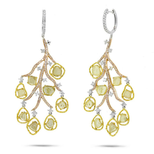 18k Three-tone Gold Fancy Color Diamond Earring - 4.55ct