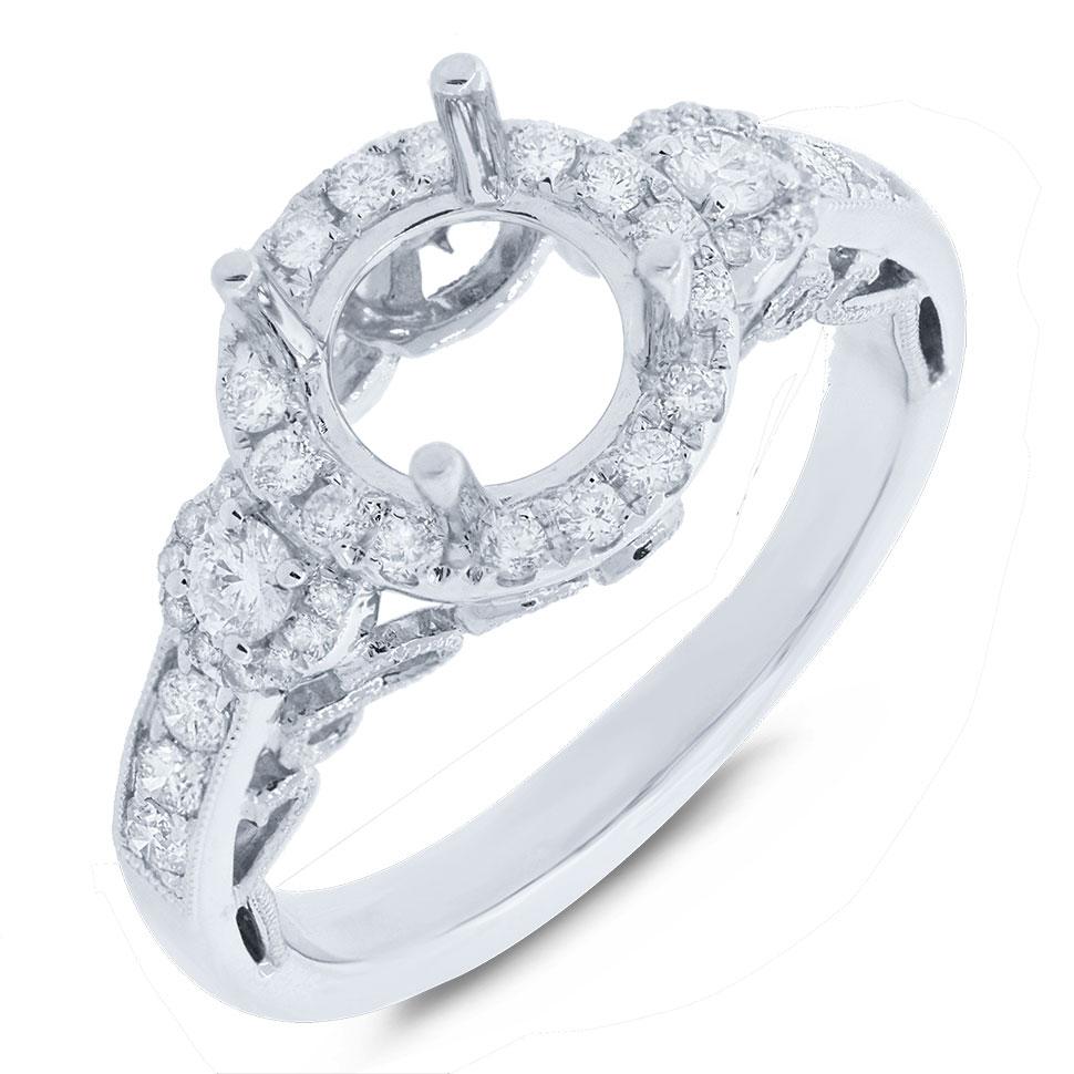 14k White Gold Diamond Semi-mount Ring for 1.25ct Center - 0.52ct