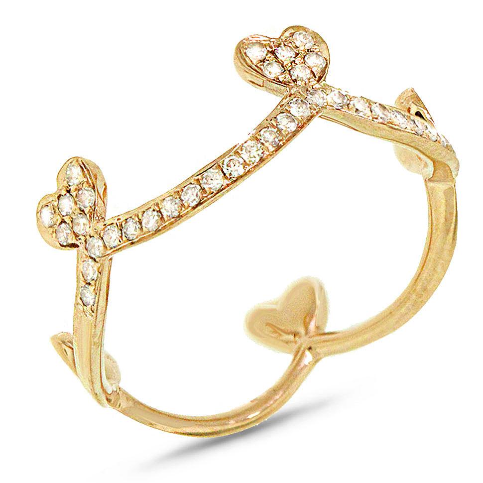 14k Yellow Gold Diamond Heart Crown Ring - 0.23ct