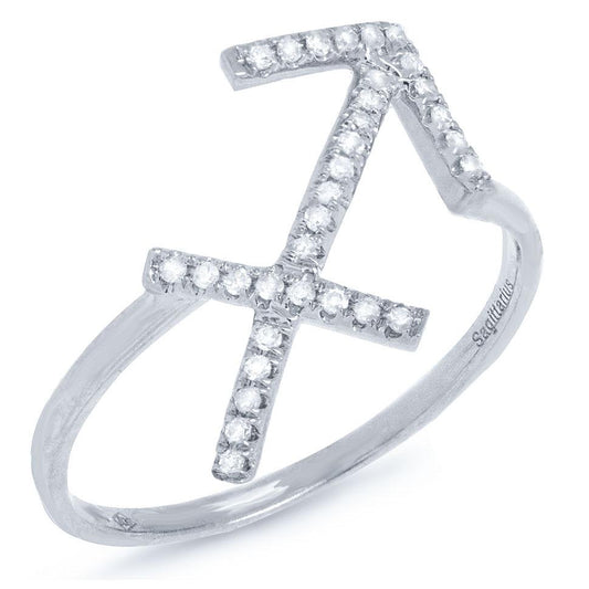 14k White Gold Diamond Zodiac Sagittarius Ring - 0.13ct