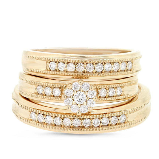 14k Yellow Gold Diamond Trio Set Cluster - 0.50ct