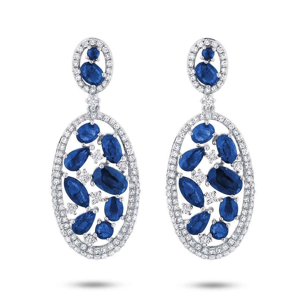 Diamond & 5.30ct Blue Sapphire 14k White Gold Earring - 1.12ct