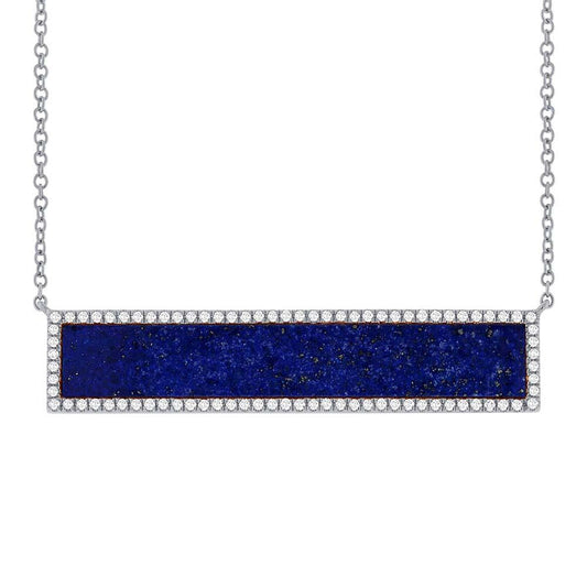 Diamond & 2.98ct Lapis 14k White Gold Bar Necklace