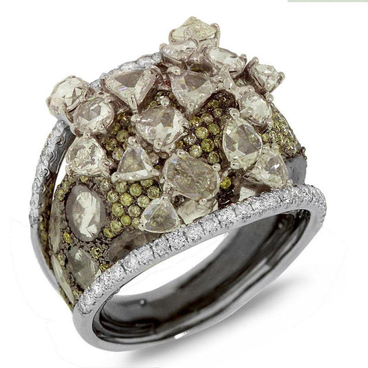 18k Two-tone Black Rhodium Gold White & Fancy Color Diamond Ring - 5.46ct