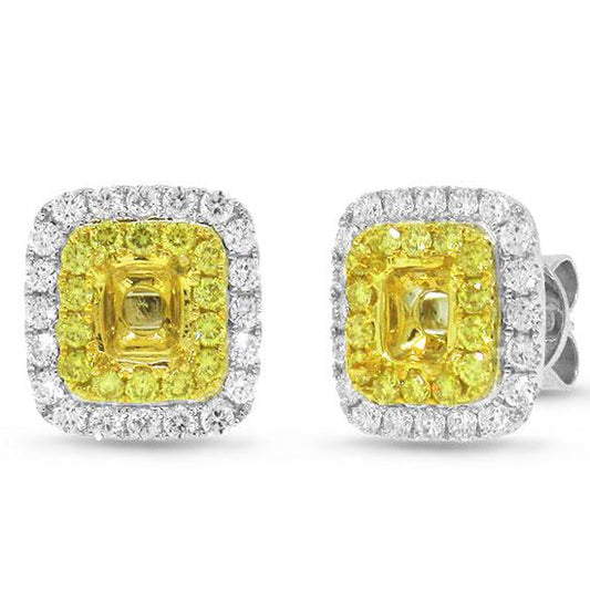 18k Two-tone Gold Natural Yellow Diamond Semi-mount Earrring - 0.93ct