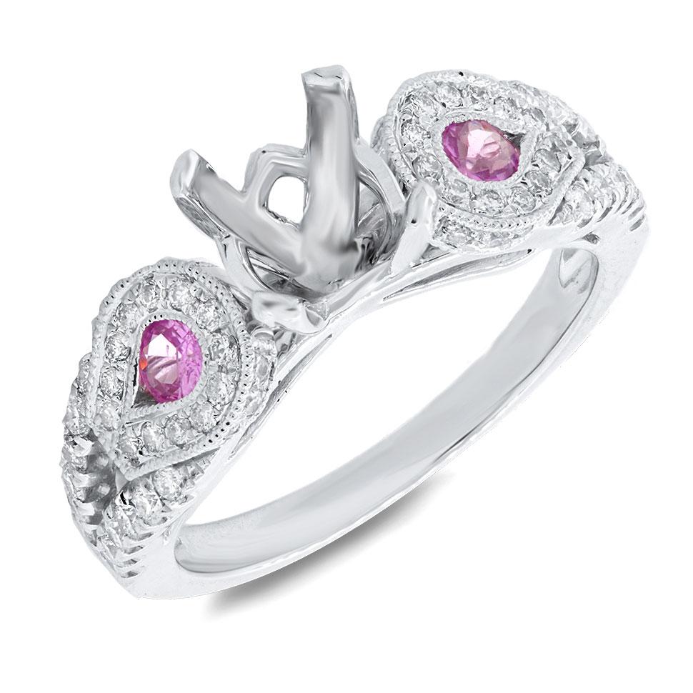 Diamond & 0.28ct Pink Sapphire 14k White Gold Semi-mount Ring - 0.46ct