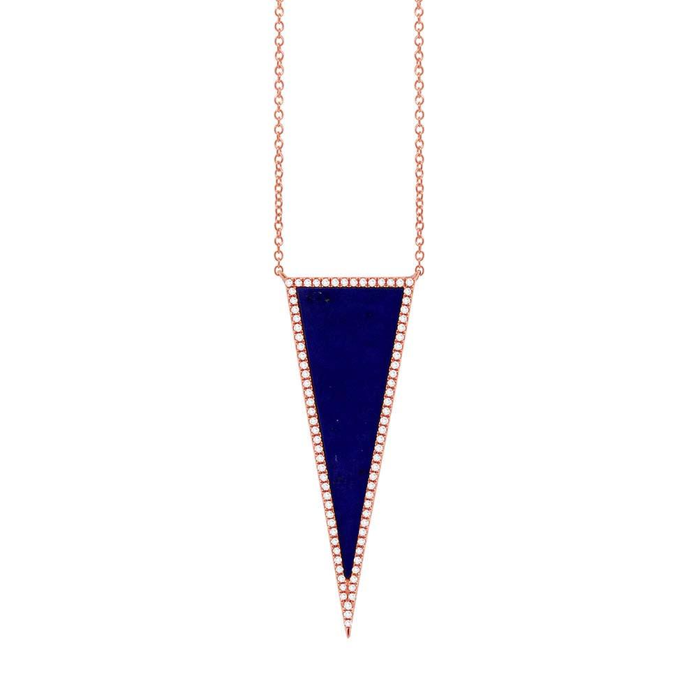 Diamond & 2.77ct Lapis 14k Rose Gold Triangle Necklace - 0.25ct