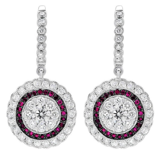 Diamond & 0.27ct Ruby 14k White Gold Earring - 1.46ct
