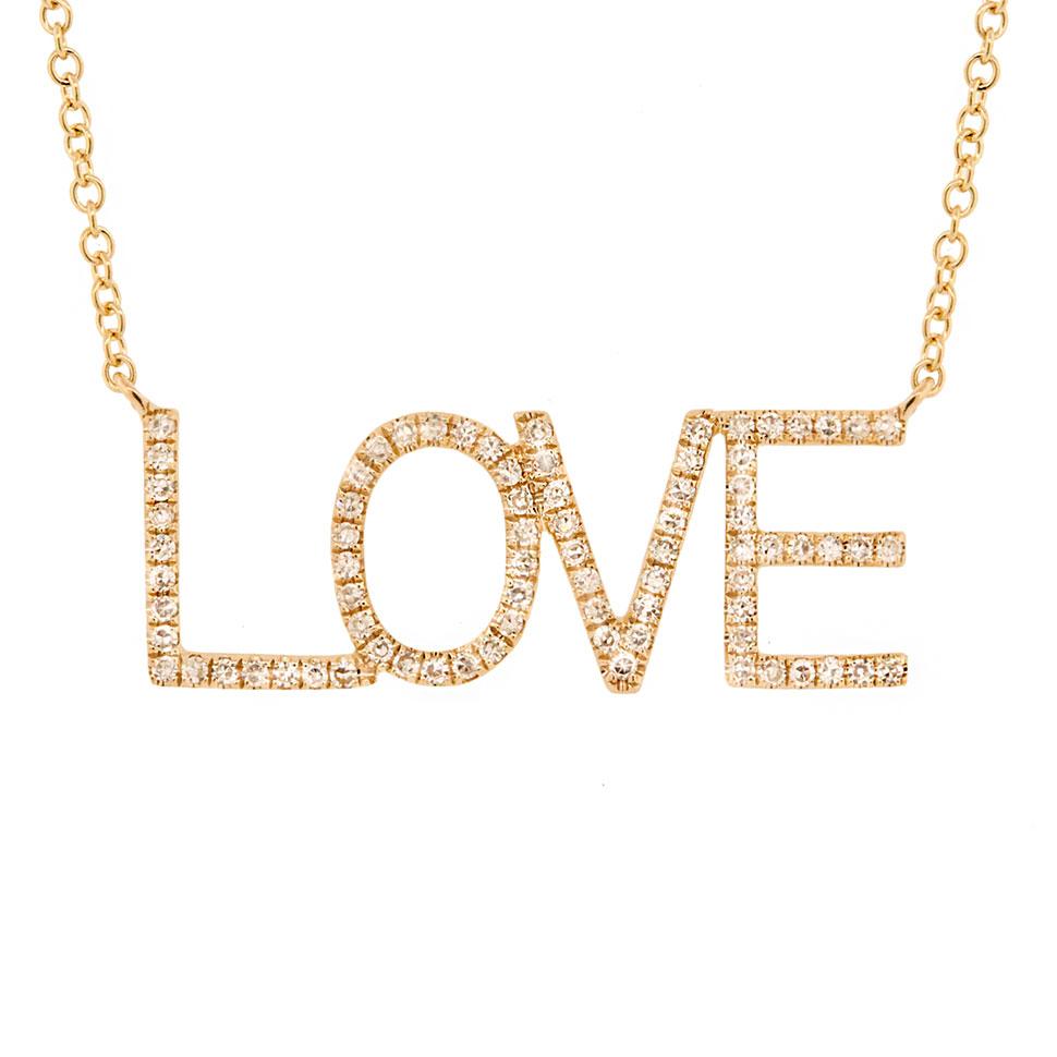 14k Yellow Gold Diamond ''Love'' Necklace - 0.21ct