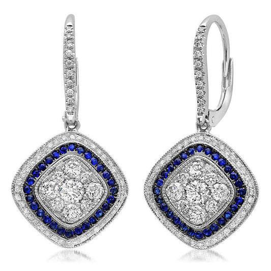 Diamond & 0.34ct Blue Sapphire 14k White Gold Earring - 1.07ct