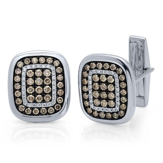 14k White Gold White & Champagne Diamond Cuff Links - 1.45ct