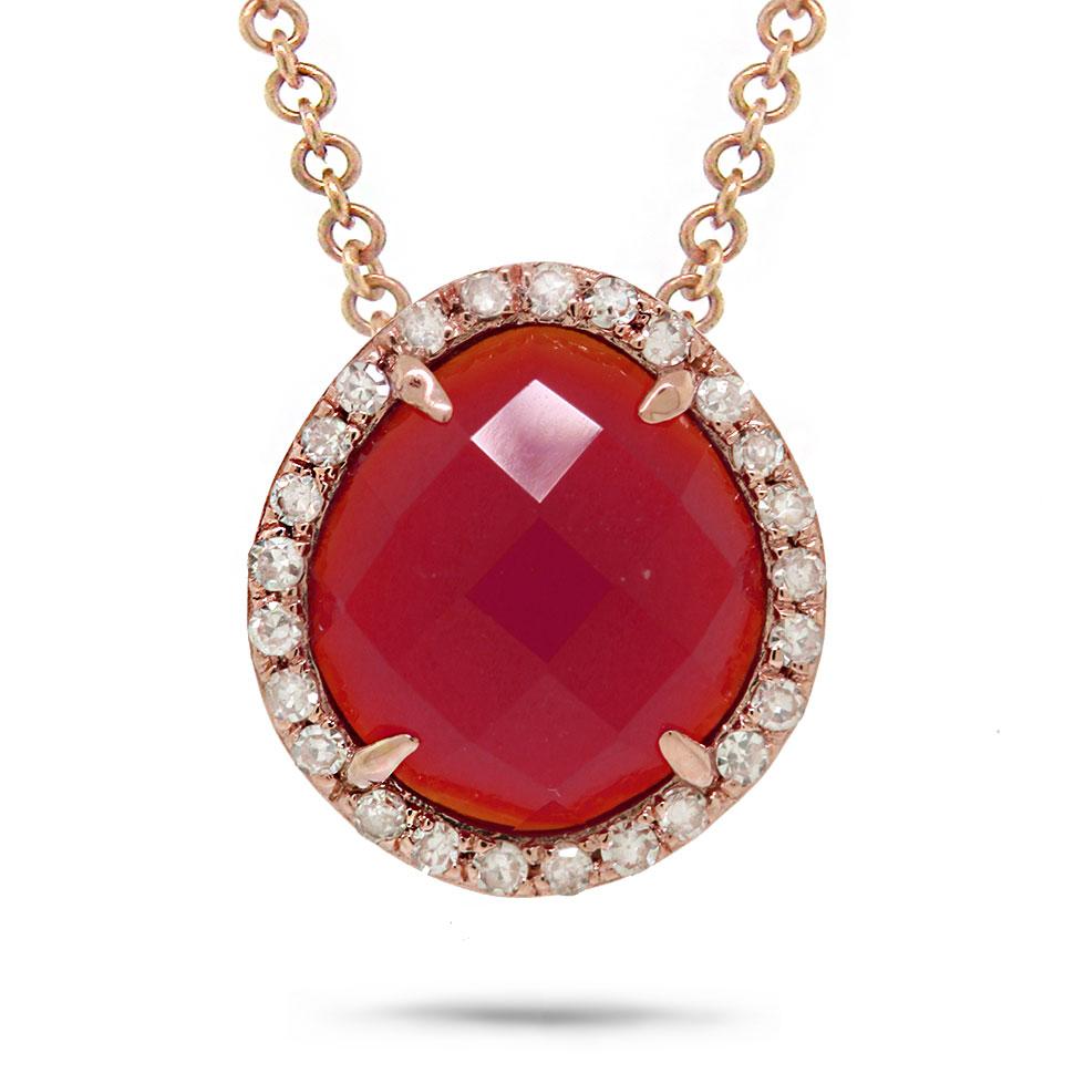 Diamond & 1.95ct Red Agate 14k Rose Gold Pendant - 0.13ct