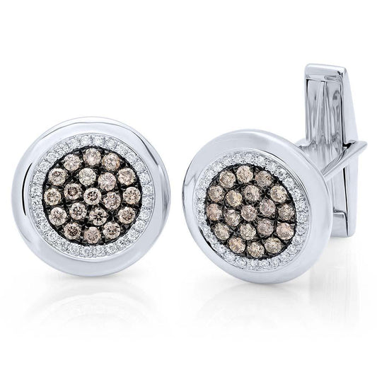 14k White Gold White & Champagne Diamond Cuff Links - 1.00ct