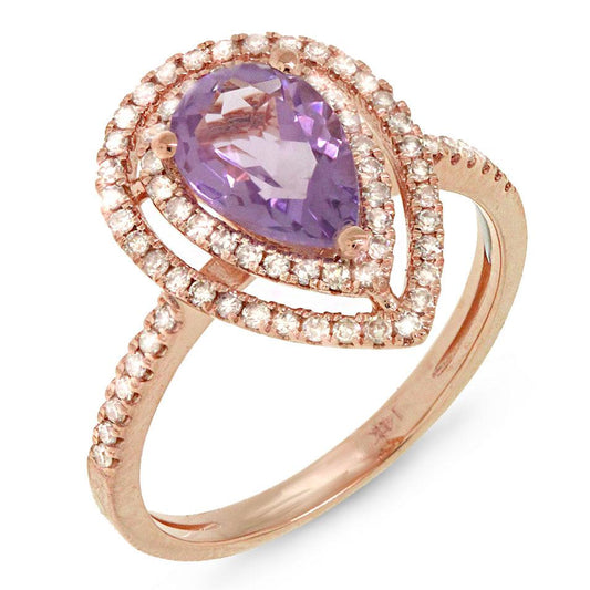 Diamond & 1.23ct Amethyst 14k Rose Gold Ring - 0.38ct