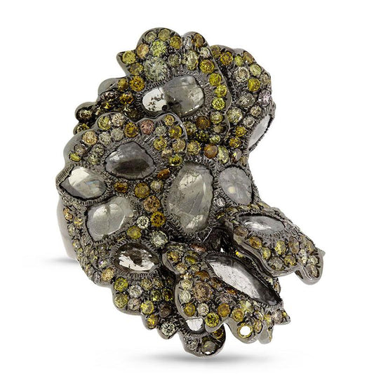 18k Black Rhodium Gold Fancy Color Diamond Ring - 6.86ct