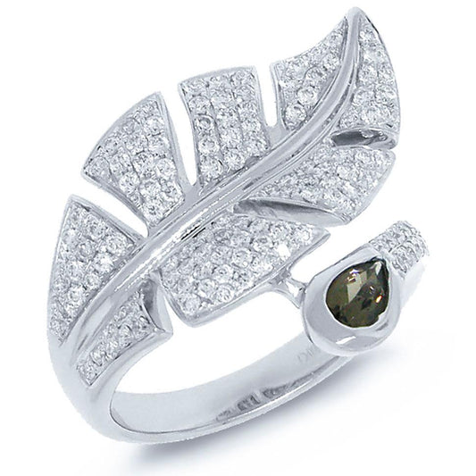 Diamond & 0.27ct Smokey Quartz 14k White Gold Leaf Ring - 0.84ct