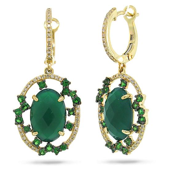 Diamond & 6.27ct Green Agate & Green Garnet 14k Yellow Gold Earring - 0.27ct