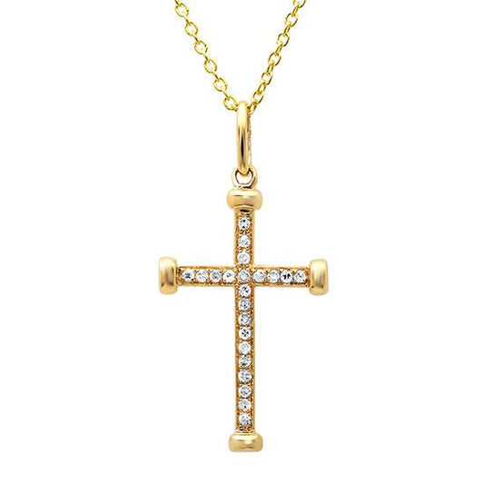 14k Yellow Gold Diamond Cross Pendant - 0.08ct