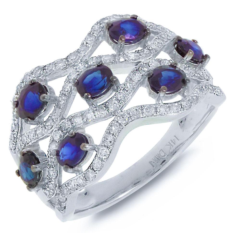 Diamond & 1.66ct Blue Sapphire 14k White Gold Ring - 0.57ct