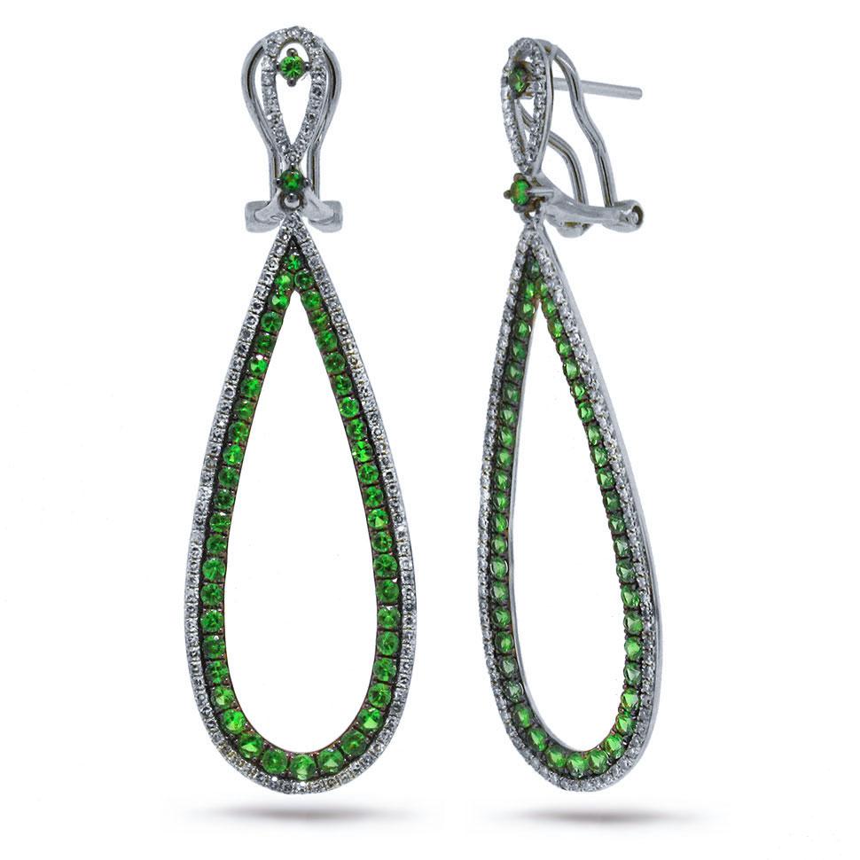 Diamond & 1.70ct Green Garnet 14k White Gold Earring - 0.66ct