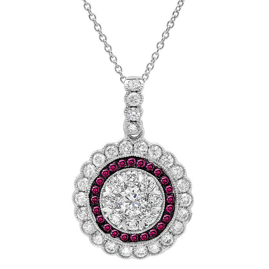 Diamond & 0.22ct Ruby 14k White Gold Pendant - 1.08ct